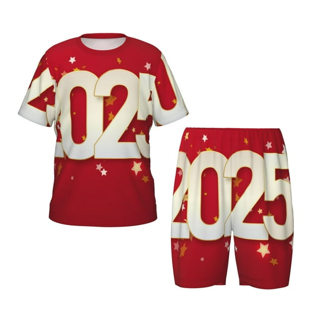 Vsdgher Happy New 2025 Year for Kids Short Sleeve Pajamas Kids Summer