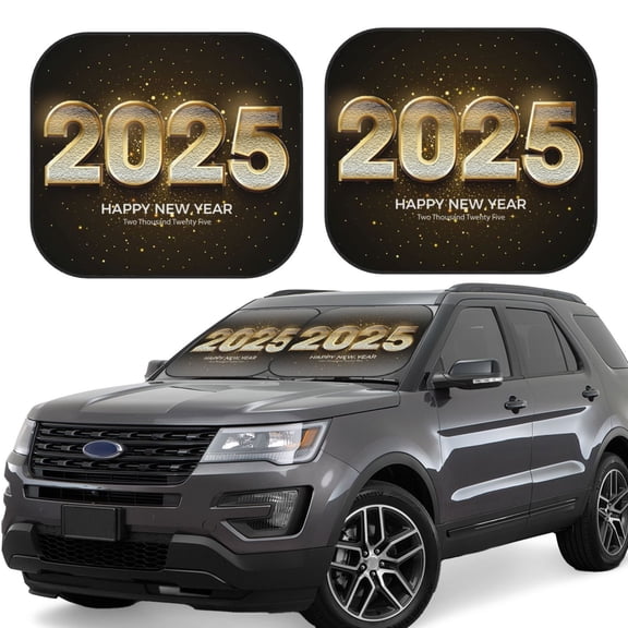 Vsdgher Happy New Year 2025 E Print Car Windshield Sun Shade, Reflective Sunshade Window Sunshade Sun Visor Protector Fit for Cars,Trucks,SUVs-Large