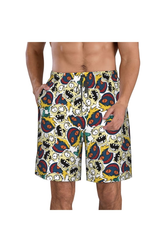 Happy Skeleton Men's Beach Shorts, Surfing shorts, Swim trunks, Quick Dry Swim Trunks for Surfing Beach Fun -Small