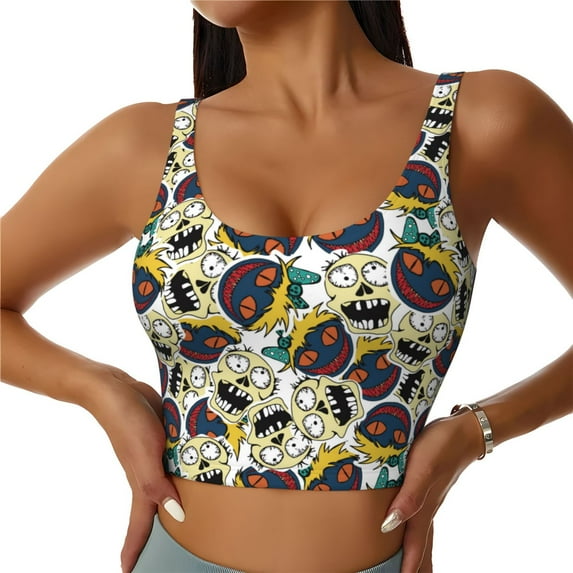 Vsdgher Happy Skeleton Print Women Sleeveless Athletic Tank Top Built-in Bra Camisole Sports Vest for Yoga Running Fitness Exercise with Removable Pads