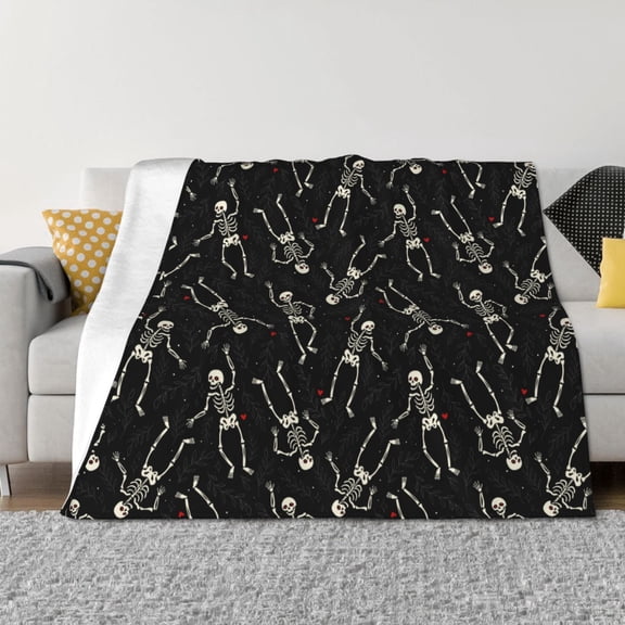 Vsdgher Happy Skeletons Dancing Pattern Fleece Throw Blanket, Horizontal Fleece Bedding Home Decor for Couch & Bed All Season Use -60"x50"