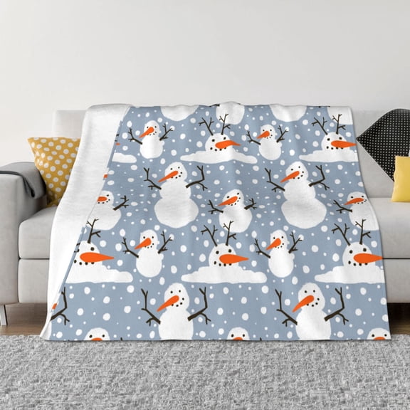 Vsdgher Happy Snowmen Snowfall Pattern Fleece Throw Blanket, Horizontal Fleece Bedding Home Decor for Couch & Bed All Season Use -80"x60"