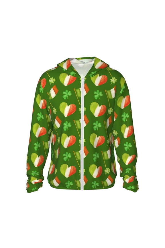 Happy St. Patrick's Day Print Adult Hoodie Shirts Rash Guard for Men Women,Long Sleeve Sun Protection Fishing Shirts for Athletic Running Swim-X-Large