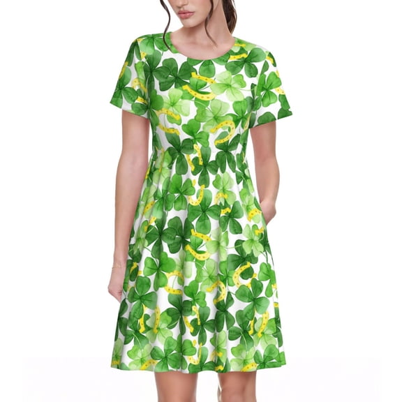 Vsdgher Happy St. Patrick's Day for Womens Summer 2025 Casual Midi Maxi Dresses Lightweight Short Sleeve Round Neck Beach Dress -Large