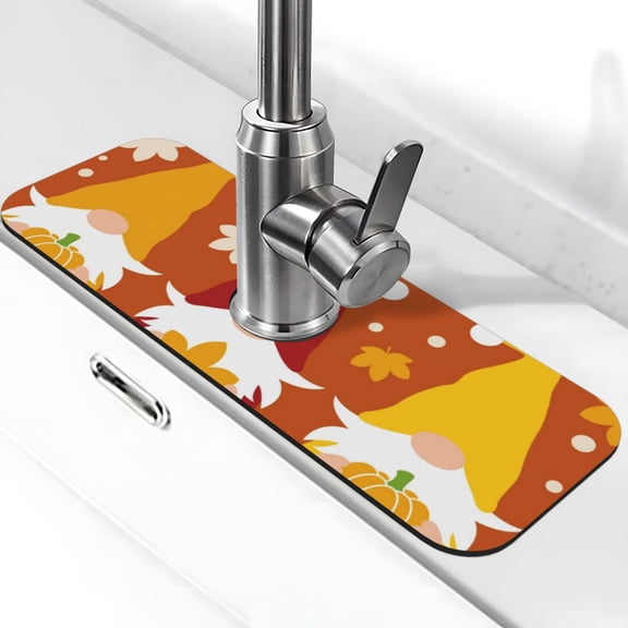 Vsdgher Happy Thanksgiving Three Gnomes Kitchen Sink Splash Guard Faucet Mat -1 PC Super Absorbent Fast Drying Mat Sink Gadgets-Splash, Bathroom,Sink Mat,(15" X 5.5" )