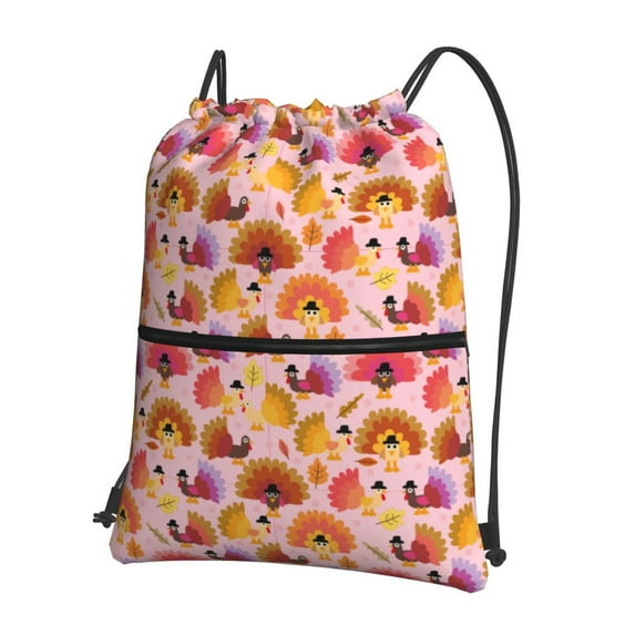 Vsdgher Happy Thanksgiving Turkey Drawstring Backpack Water Resistant String Bag Sports Sackpack Gym Sack for Men Women