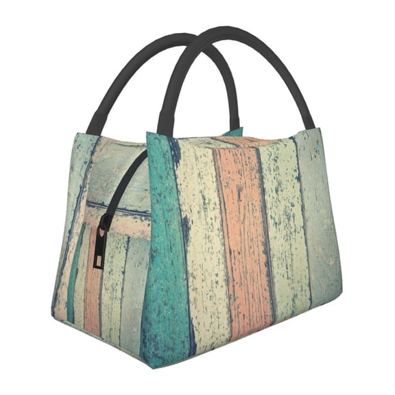 Vsdgher Hardwood Print Insulated Reusable Bags with Sturdy Zipper and Handles, Foldable Totes for Hot or Cold Food Bring or Delivery
