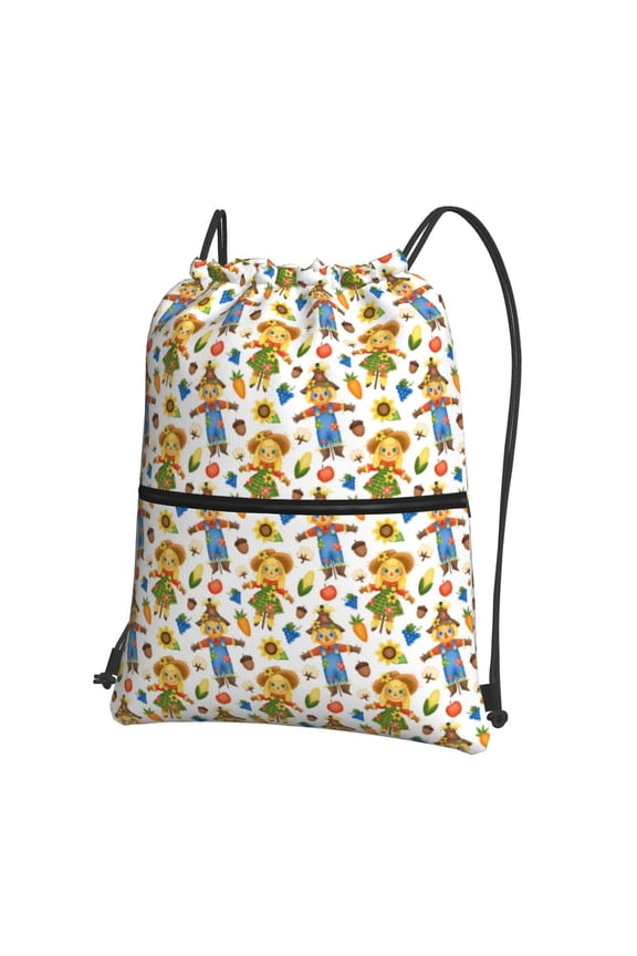 Harvest Scarecrow Pattern Drawstring Backpack Water Resistant String Bag Sports Sackpack Gym Sack for Men Women