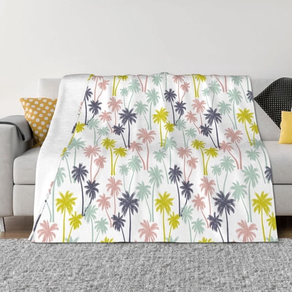 Vsdgher Hawaiian Coconut Tree Pattern Fleece Throw Blanket, Horizontal Fleece Bedding Home Decor for Couch & Bed All Season Use -80"x60"