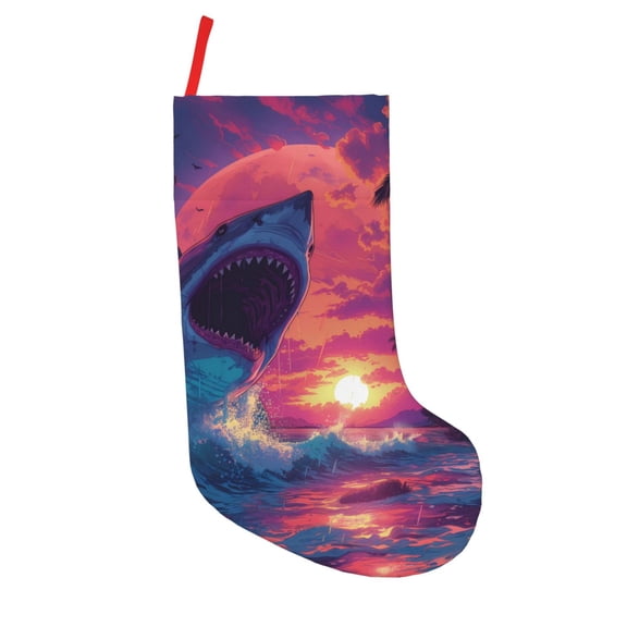 Vsdgher Hawaiian Island Beach Shark Christmas Stockings 18 inch Large Kids Stocking Bags Hanging Socks for Christmas Decor Decorations