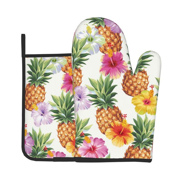 Vsdgher Hawaiian Pineappl Oven Mitts and Pot Holders 2 pcs Set,High Heat Resistant Kitchen Oven Glove for Baking and Cooking