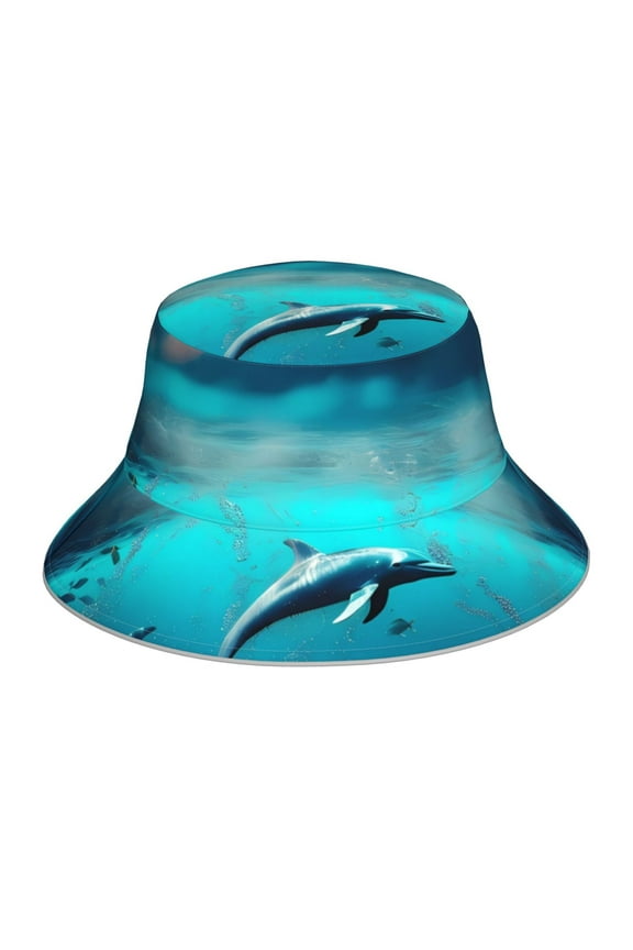 Hawaiian Ship Dolphin Print Bucket Hat for Men&Women Bucket Hat Reversible Summer Double-Side-Wear Travel Gardening, Beach, Camping, Hiking, Fishing Cap