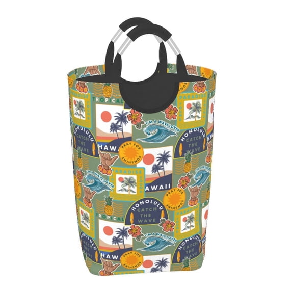 Vsdgher Hawaiian Style Print Square Laundry Bag Large Collapsible Dirty Clothes Bags With Handles Waterproof Essentials Storage For College Dorm, Family