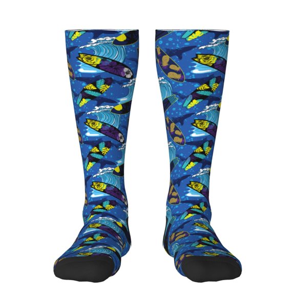 Vsdgher Hawaiian Style Print Thigh High Socks Extra Long Stretchy Sock Women Over Knee High Opaque Stocking Daily Wear