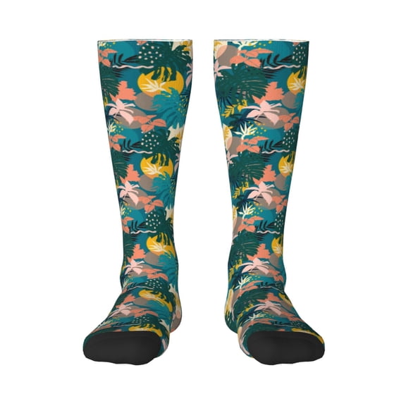 Vsdgher Hawaiian Style Print Thigh High Socks Extra Long Stretchy Sock Women Over Knee High Opaque Stocking Daily Wear