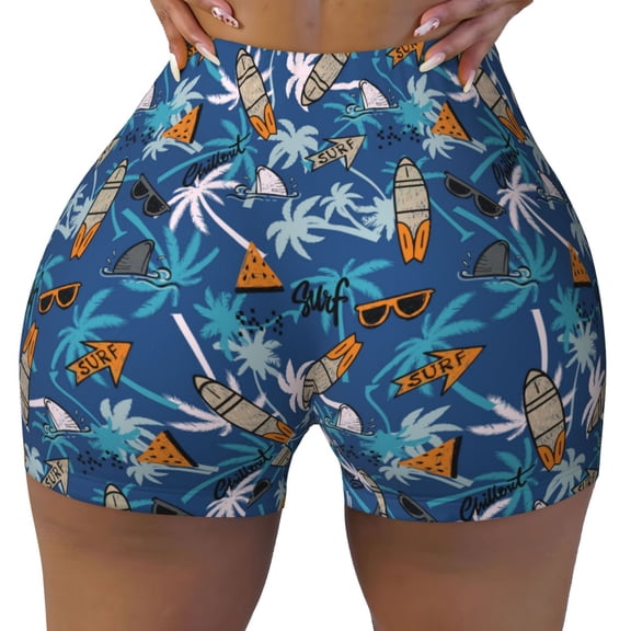 Vsdgher Hawaiian Style print Workout Shorts for Women Seamless Soft Smooth Gym Yoga Scrunch Active Exercise Fitness Shorts