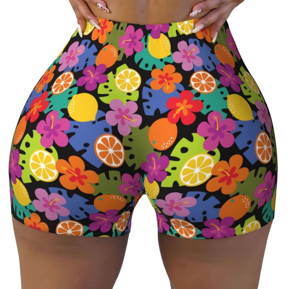 Vsdgher Hawaiian Style print Workout Shorts for Women Seamless Soft Smooth Gym Yoga Scrunch Active Exercise Fitness Shorts
