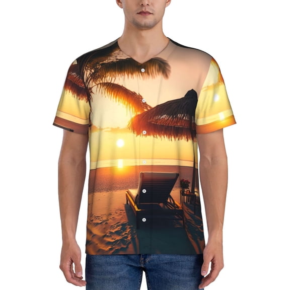 Vsdgher Hawaiian Sunset Beach Mens T-Shirts Baseball Vintage Fashionable Lightweight Casual Crew Neck Slim Fit with Long Sleeves-4X-Large