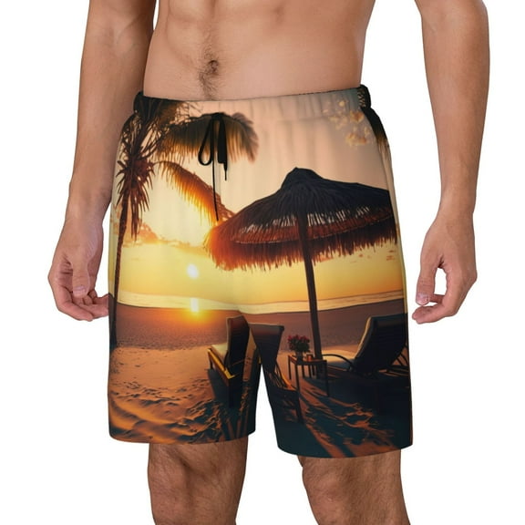 Vsdgher Hawaiian Sunset Beach for Mens Swim Trunks with Compression Liner Swim Shorts Swim Suits Board Shorts-XX-Large