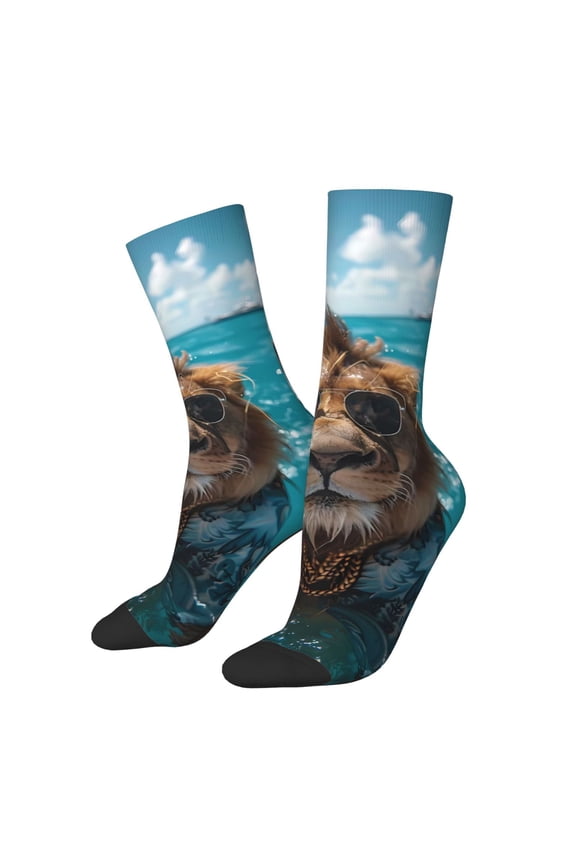 Hawaiian Swimming Lion Crew Socks for Men & Women, Breathable Casual Athletic Ankle Socks