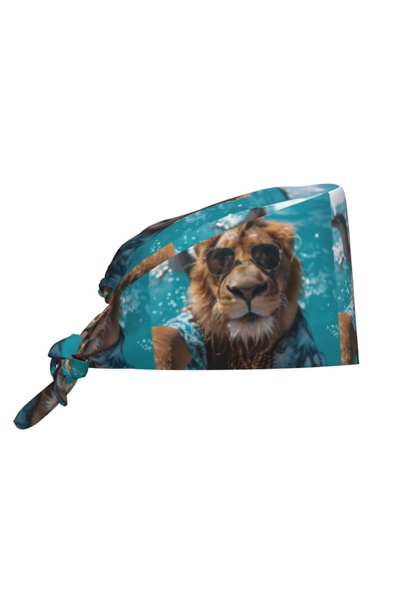 Hawaiian Swimming Lion Men Women Adjustable Cap Working Hat Tie Back Cap, Work Cap