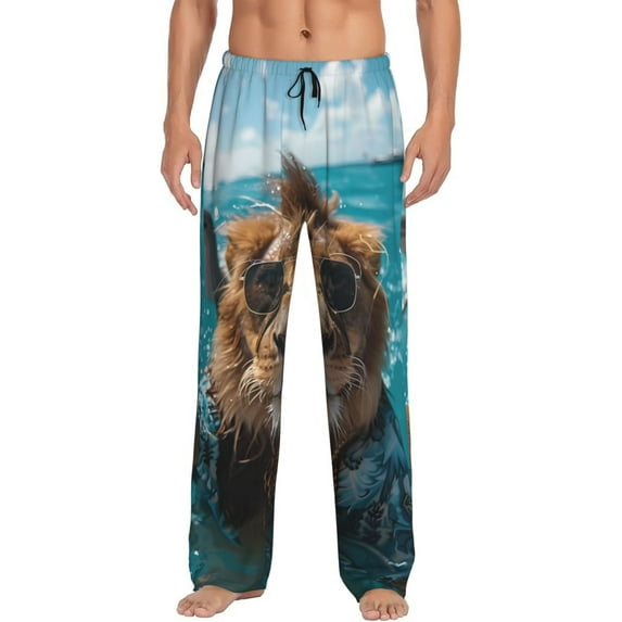 Vsdgher Hawaiian Swimming Lion Print Mens Pajama Pants Sleep & Lounge Pants, PJ Bottoms With elastic waistb and Pockets