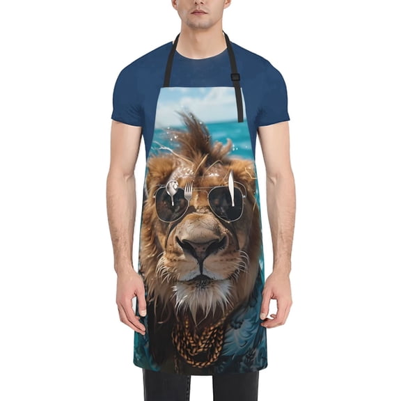 Vsdgher Hawaiian Swimming Lion Waterproof Apron with 2 Pockets Kitchen Chef Aprons Bibs for Grooming Cooking Baking Painting Gardening