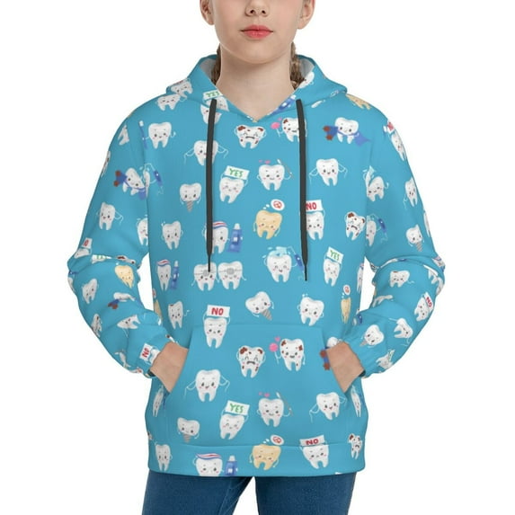 Vsdgher Healthy And Ill White Teeth Hoodie Youth Classic Hooded Pullover Sweatshirts Essentials Hoodie for Children (s-xl)-Small