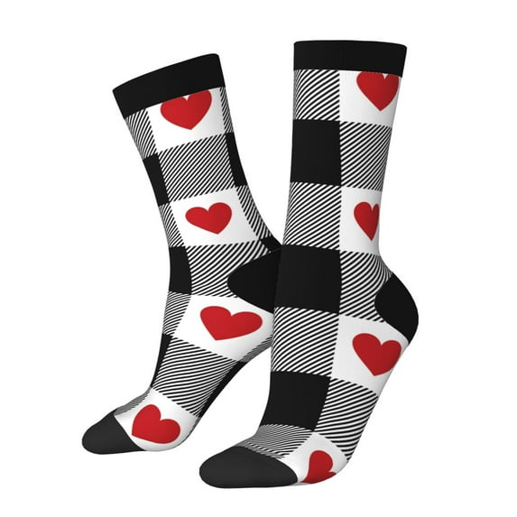 Vsdgher Heart Black Buffalo Plaid Gingham Crew Socks for Men & Women, Breathable Casual Athletic Ankle Socks