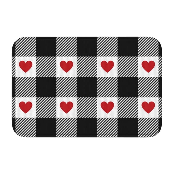Vsdgher Heart Black Buffalo Plaid Gingham Hem Mat 40x60 - Multipurpose Doormat for Indoor & Outdoor Use - Welcome Your Guests with our Entrance Mat