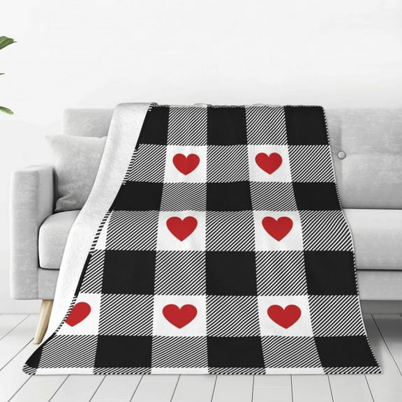 Vsdgher Heart Black Buffalo Plaid Gingham Ultra-Soft Micro flannel Blanket Throw Blankets for Couch Sofa, Bed (4 sizes)-40"x30"