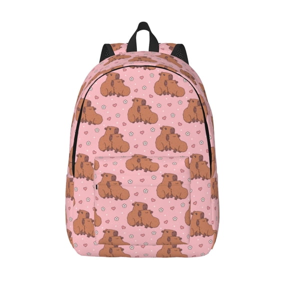 Vsdgher Heart Capybara Print Canvas Backpack Travel Rucksack Unisex Knapsack 15.7/17.7Inch Laptop Backpack for Work,College -Small