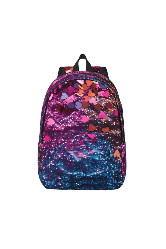 Heart Confetti on Glitter Print Canvas Backpack Travel Rucksack Unisex Knapsack 15.7/17.7Inch Laptop Backpack for Work,College -Medium