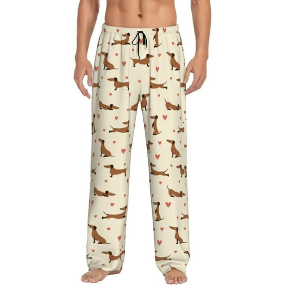 Vsdgher Heart Dachshund Print Mens Pajama Pants Sleep & Lounge Pants, PJ Bottoms With elastic waistb and Pockets