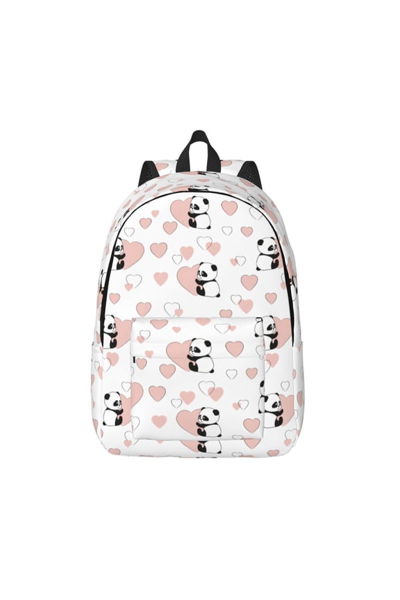 Heart Panda Print Canvas Backpack Travel Rucksack Unisex Knapsack 15.7/17.7Inch Laptop Backpack for Work,College -Medium