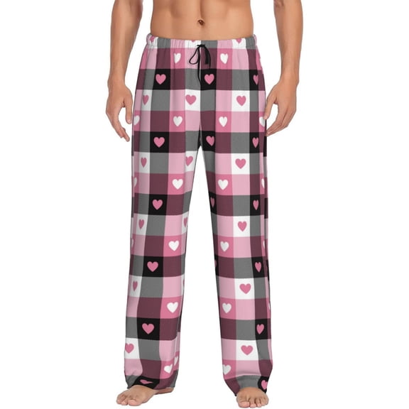 Vsdgher Heart Plaid Print Mens Pajama Pants Sleep & Lounge Pants, PJ Bottoms With elastic waistb and Pockets