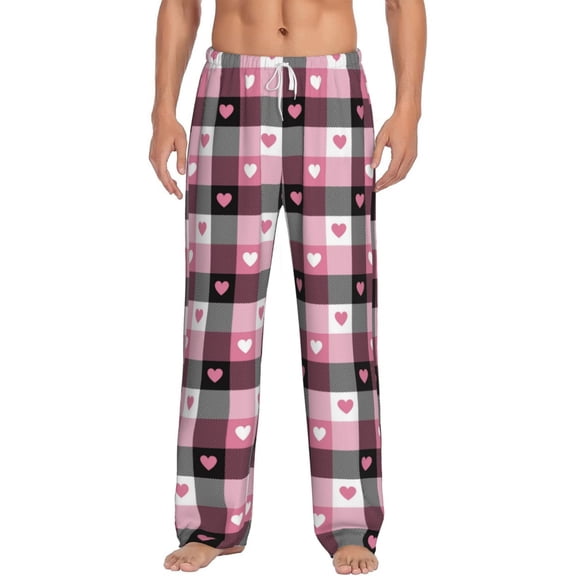 Vsdgher Heart Plaid Print Mens Pajama Pants Sleep & Lounge Pants, PJ Bottoms With elastic waistb and Pockets