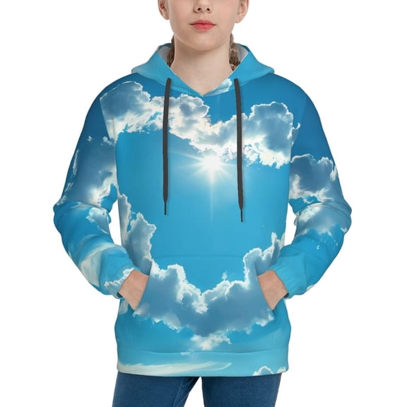 Vsdgher Heart Shaped Cloud Hoodie Youth Classic Hooded Pullover Sweatshirts Essentials Hoodie for Children (s-xl)-Small