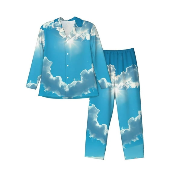 Vsdgher Heart Shaped Cloud Mens Pajama Set, Soft Warm Long Sleeve Sleepwear, Cozy Button-Down Pjs for Men-Large