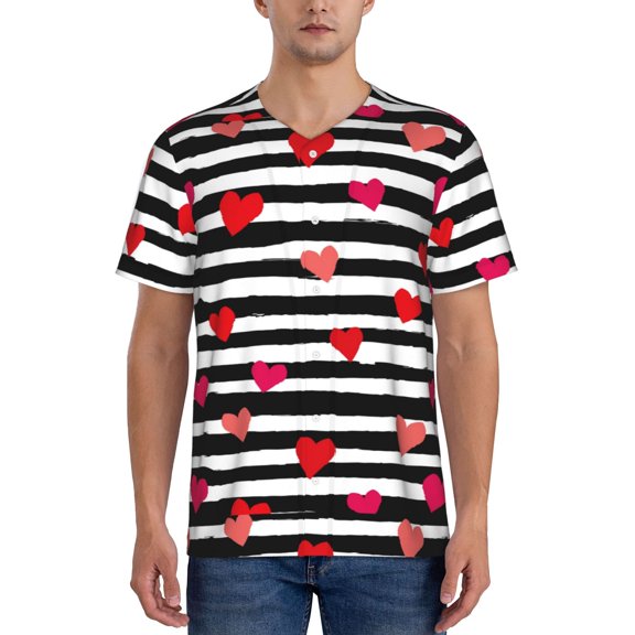 Vsdgher Hearts And Lines1 Mens T-Shirts Baseball Vintage Fashionable Lightweight Casual Crew Neck Slim Fit with Long Sleeves-X-Large