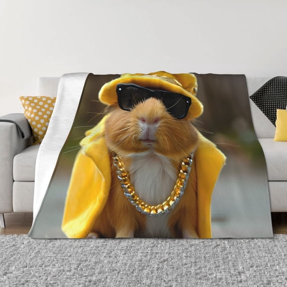 Vsdgher Heavy Metal Style Guinea Pig Pattern Fleece Throw Blanket, Horizontal Fleece Bedding Home Decor for Couch & Bed All Season Use -40"x30"