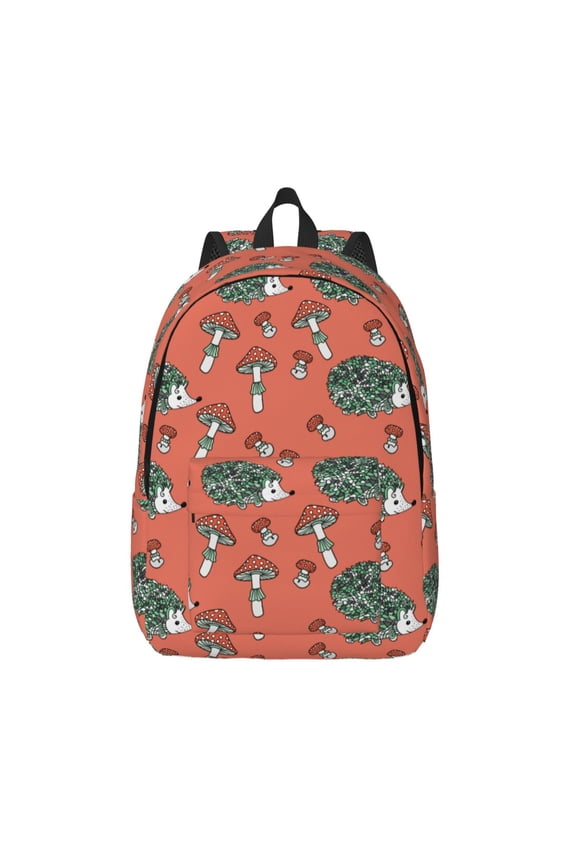 Hedgehog Mushroom Print Canvas Backpack Travel Rucksack Unisex Knapsack 15.7/17.7Inch Laptop Backpack for Work,College -Small