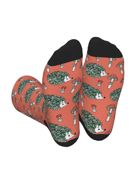 Hedgehog Mushroom Unisex Crew Socks Lightweight Breathable Ventilation Ankle Socks, Mid-calf socks for Daily