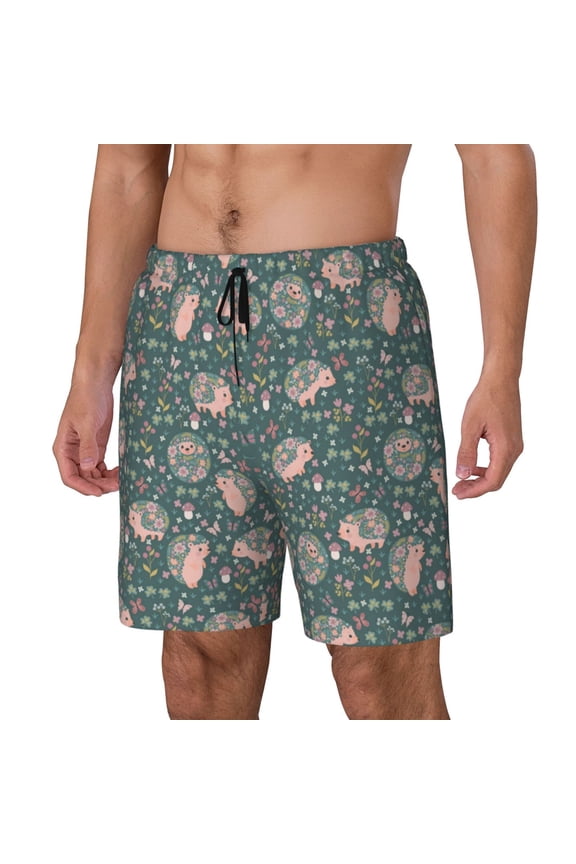 Hedgehogs and Flowers for Mens Swim Trunks with Compression Liner Swim Shorts Swim Suits Board Shorts-Large