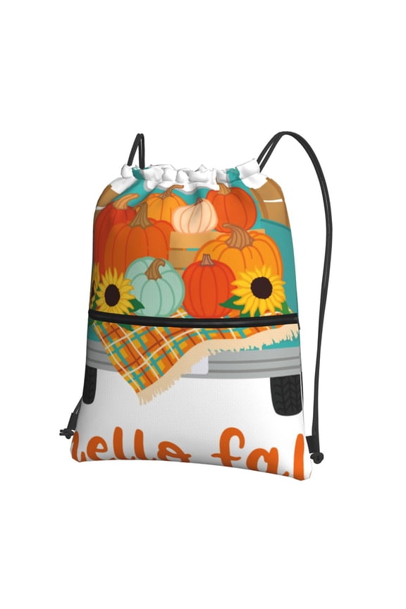 Hello Fall Farm Truck Drawstring Backpack Water Resistant String Bag Sports Sackpack Gym Sack for Men Women