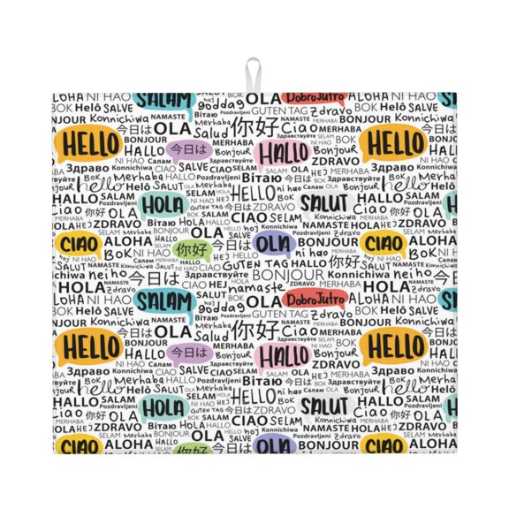Vsdgher Hello Print Dish Drying Mat, Kitchen Counter Mat, Dish Drying Pad for Dishes, Utensils, Pots and Pans,16" x 18"