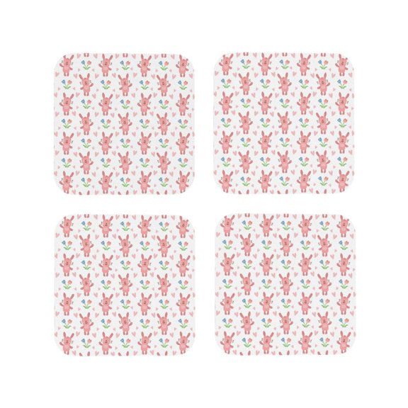 Vsdgher Hello Rabbit Leather Coasters for Drinks, Durable Drink Coasters 4 Set for Tabletop Protection, Luxurious Home Décor and Housewarming Gift ( {designName})Square