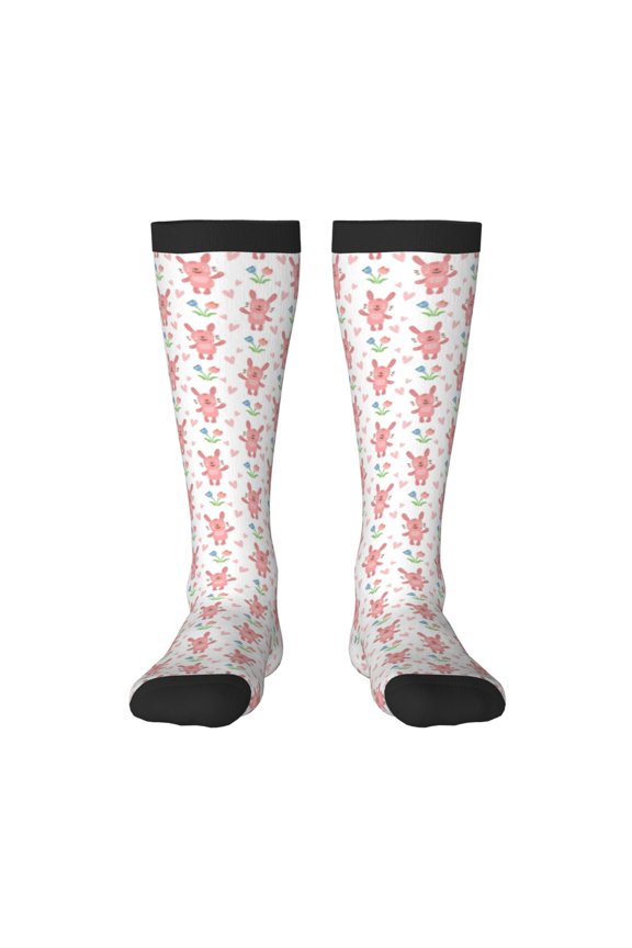 Hello Rabbit Print Thigh High Socks Extra Long Stretchy Sock Women Over Knee High Opaque Stocking Daily Wear