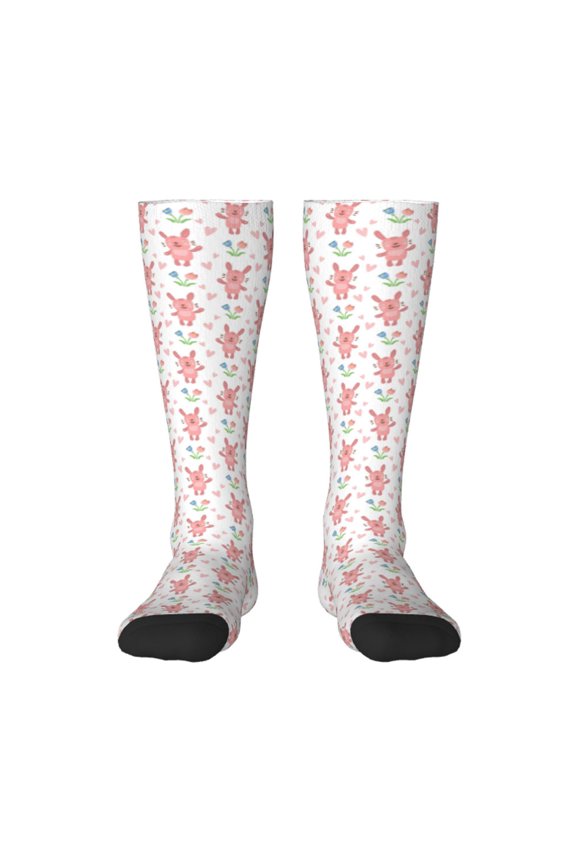 Hello Rabbit Print Thigh High Socks Extra Long Stretchy Sock Women Over Knee High Opaque Stocking Daily Wear