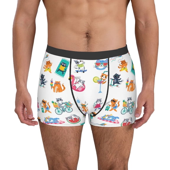 Vsdgher Hello Summer Cat Pattern Men's Boxer Brief Underwear,Soft Funny Underwear for Men-Large